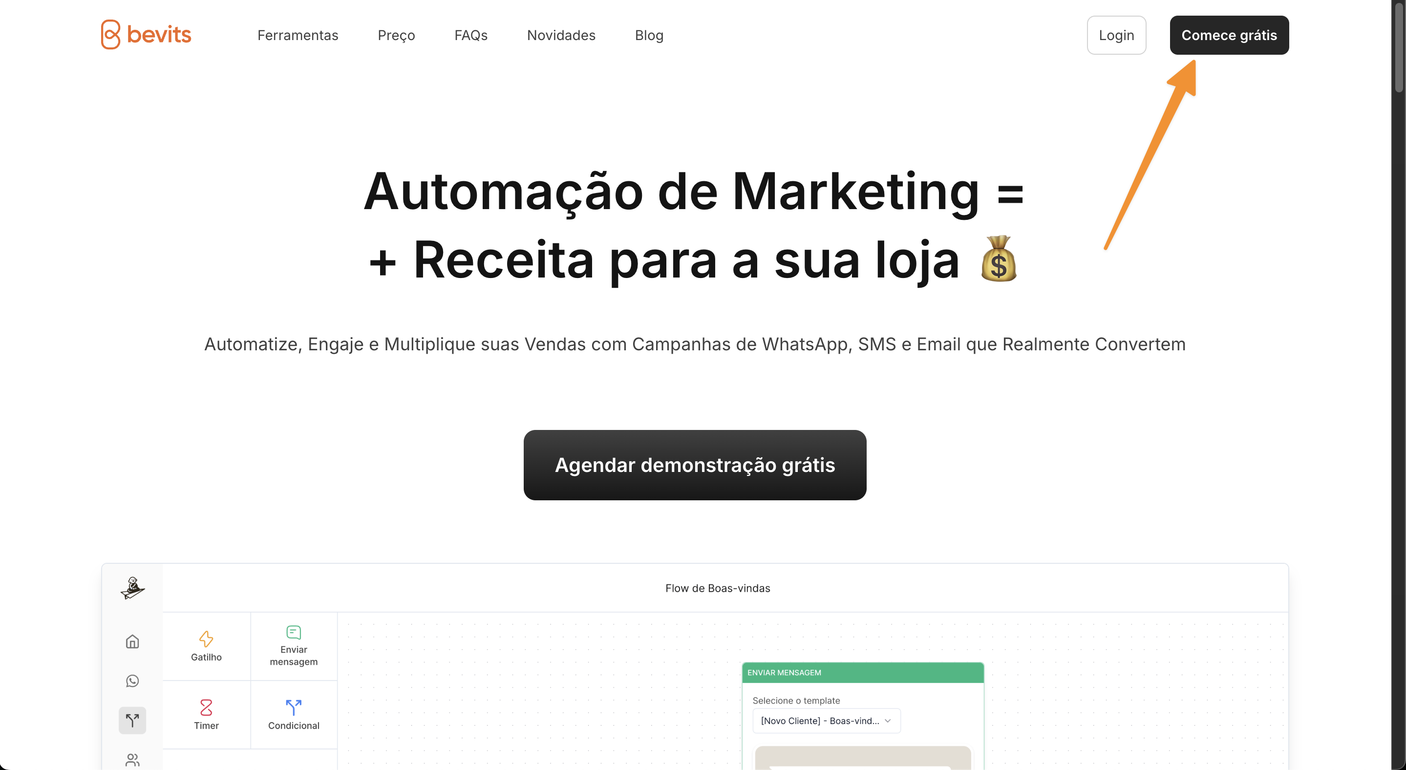 Imagem da página de cadastro da Bevits