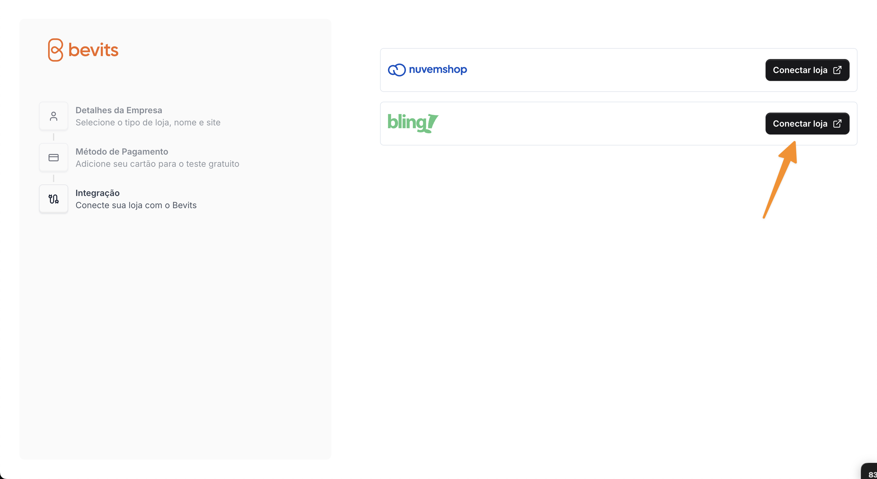 Imagem da página de cadastro da Bevits