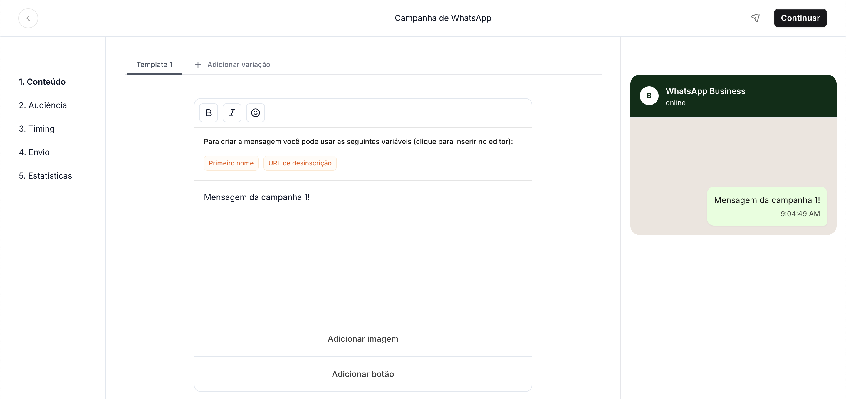 Variações de Mensagem